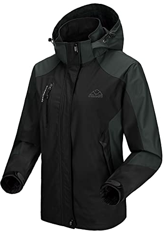 donhobo Damen Outdoorjacke Wasserabweisend Atmungsaktiv Winddicht Softshelljacke Wanderjacke Leicht Funktionsjacke mit Abnehmbarer Kapuze (01 Schwarz, L)