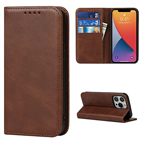 Copmob Leather Flip Case for iPhone 13 Pro Max with 3 Slots, Magnetic Closure, Flip Case for iPhone 13 Pro Max – Dark Brown
