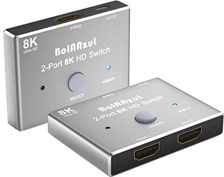 8K HDMI 2.1 Switch Splitter 2 Entrada 1 Salida, BolAAzuL HDMI 2.1 Adaptador Conmutador -Plata- 8K@60Hz 4K@120Hz 48Gbps 2 Way HDMI a/b Switch para X-Box PS5 PS4 Blue-Ray Player Proyectores Monitores