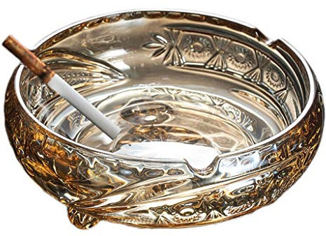 Ashtrays for Cigarettes European Retro Style Crystal Glass Ashtray Creative Personality Large Portable Ashtrays Home Office Hotel Round Ash Trays Decor Smoking Ash Tray (Color : Amber, Size : 18cm)