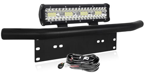 PICAA 12 inch 240W Car Led Light Bar with Front Bumper License Number Plate Mounting Bracket 12V Wiring Harness Cable Kit, Flood Spot Work Light Bar for 4x4 Offroad Truck Tractor Driving
