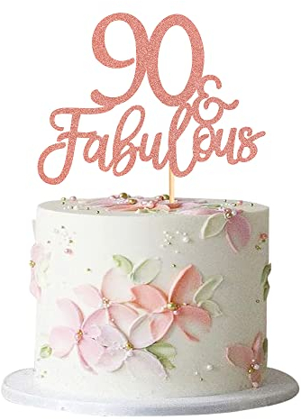Blumomon 3 Pack 90 & Fabulous Cake Topper Rose Gold Glitter Cheers to Happy 90th Birthday Cake Toppers Ninety and Fabulous Cake Pick Decorations for 90th Wedding Anniversary Birthday Party Supplies