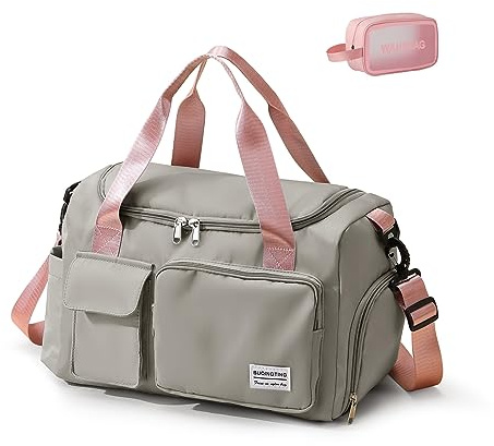 Kleine Sporttasche für Damen, Reisetasche, Handgepäck, Wochenendtasche mit Schuhfach, 03#Grau, Gym Bag & Toiletry Bag, Turnbeutel und Kulturbeutel