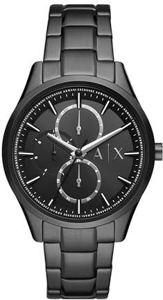 Armani Exchange Uhr für Herren, QuarzMultifunktionswerk, 42MM Schwarzes Edelstahlgehäuse mit Edelstahlarmband, AX1867