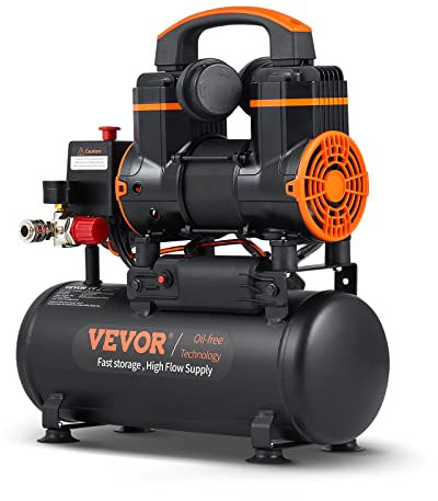 VEVOR Compressore d'Aria 8L Portatile Senza Olio Motore 900W Velocità 2800 giri/min per Aerografo Inchiodatura, Compressore d'Aria a Secco Portatile Rumore 70dB 2 Silenziatori Temperatura -50℃ - 40℃