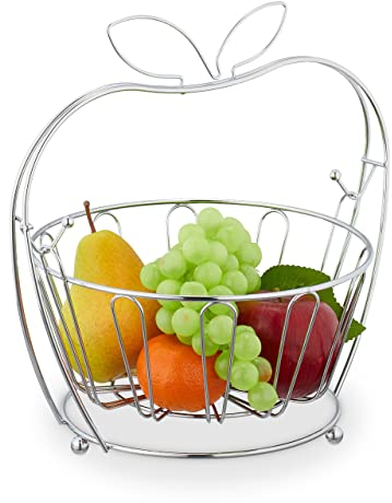 Relaxdays Centrotavola Portafrutta in Metallo, 28,5x28x23 cm Cestino Porta Frutta e Verdura Rimovibile, Moderno, Argento, Ferro