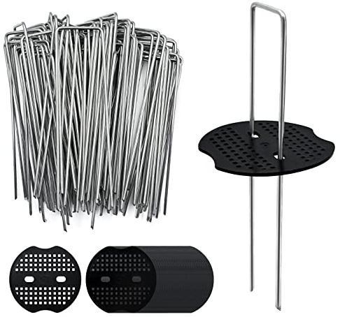 Mailesi Anclajes de Tierra Galvanizados Antioxidantes, 80 Unidades, con 80 Arandelas para Vellón de Malas Hierbas, 150 x 40 mm de Diámetro, 3 mm de Diámetro, Anclajes de Fijación para el Jardín