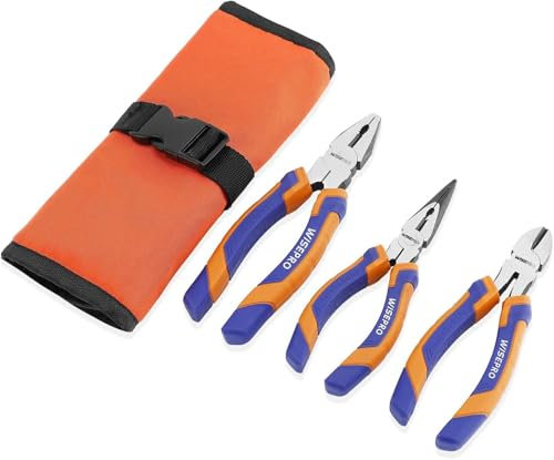 WISEPRO 3 Piece Pliers Set, Multi-function Pliers Tool Set Including 7 Inch Combination Pliers, 6 Inch Long Nose Pliers & Diagonal Cutting Pliers, with Roll up Pouch
