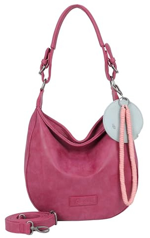 Fritzi Hobo Vintage Hobo Kunstleder Damen Umhängetasche Festival City vegan abnehmbarer Anhänger Vintage-Waschung 31 x 33 x 10 cm – Schwarz, Rosa, Braun, Gruen, Beige, Pink, Blau, Gelb