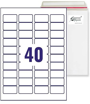 Greener Route™ A4 Labels for Printer Self-Adhesive, FSC, Pure White, Multi-Purpose Laser Inkjet Copier Compatible (Pack of 250, White, Rectangle, Round Angle, 47.5x25.5mm, 40 per Sheet)