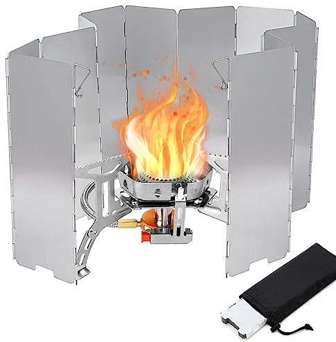 MIVITOOM Camp Stove Windshields, 12 Plates Aluminium Windscreen for Outdoor Camping Cookers