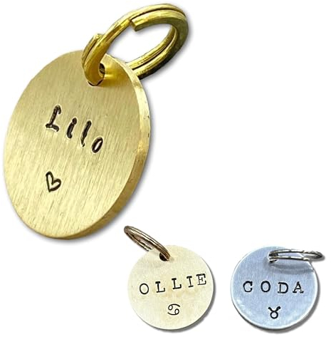 Hundemarke oder Katzemarke mit Gravur, Handgestempelt mit Namen und Telefonnummer, personalisiert mit Symbolen, Hundemarke für Welpe, Haustier-ID-Anhänger