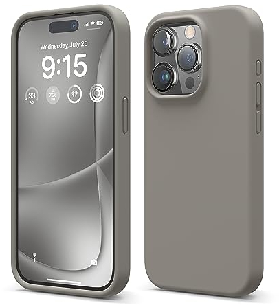 elago Flüssig Silikon Case Kompatibel mit iPhone 15 Pro Hülle, Premium Silikon Handyhülle, Ganzkörper Schutzhülle [4 Lagige Stoßfeste Struktur], Kratzfestes Weiches Mikrofaserfutter (Mittelgrau)