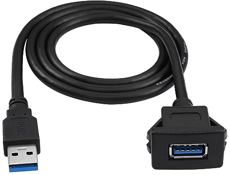 YACSEJAO USB Flush Mount Cable USB 3.0 Square Dash Mount Panel Extension Cable with Buckle for Car Motorcycle Boat, 1m