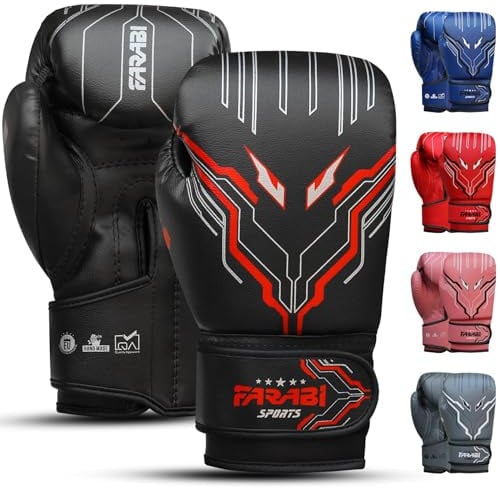 Farabi Sports guantoni boxe bambini Ragazzi e ragazze guantoni bambino boxe 6-oz Youth, Junior guantoni per bambini per MMA, Muay Thai, sacco da boxe e allenamento per età 5-10 anni (6-oz, Black)