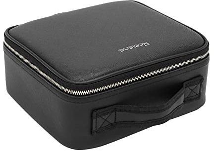 Kosmetiktasche, Reise Make-up Tasche mit LED Spiegel, 3-farbiges LED-Licht mit Einstellbarer Helligkeit, Große Kapazität PU Tasche wasserdichte Reise Tragbar (Schwarz)