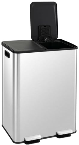 GiantexUK 60L Kitchen Pedal Bin, 2x30L Stainless Steel Recycling Rubbish Can with Detachable Inner Buckets, Handles, Deodorant Boxes & Soft Close Lids, Double Step-on Waste Dustbin for Home (Silver)