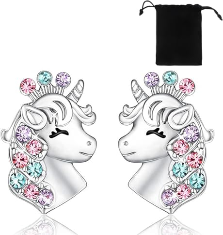 XOUDKE Einhorn Ohrringe für Mädchen Sterling Silber, Titan Ohrstecker für Damen Mädchen, Geburtstagsgeschenke für Mädchen Einhorn Schmuck