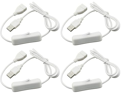 HUAZIZ 4 Pezzo 1 meter USB Interruttore on/off Prolunga, cavo usb con interruttore, USB 2.0 interruttore per Lampada da Scrivania a LED, Ventilatore USB, Strisce LED (Colore Bianco)
