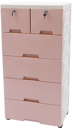 Armoire de rangement à 6 tiroirs en plastique empilable pour sol, armoire, tiroir, casier avec 4 roues, meuble de rangement autoportant, rose