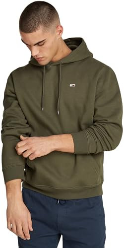 Tommy Jeans Sweat à Capuche Homme Regular Fit Flag Fleece avec Capuche, Vert (Fatigue Green), S