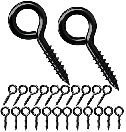 Qrity 20 Piezas Tornillos de Ojal 40mm, Tornillo Ocular, Tornillo Autopropulsado, Gancho de Techo, Tornillo de Apriete, Tornillo Anular, Gancho de Techo, Negro