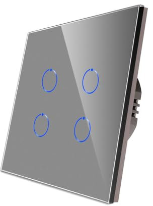 CNBINGO Interruptor de luz táctil empotrado, interruptor de pared cuádruple en gris, superficie háptica, interruptor táctil con panel de cristal y LED de estado, 500 W/compartimento