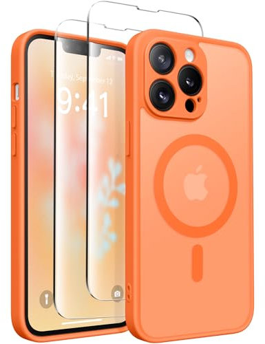 CAPRRO Coque magnétique pour iPhone 13 Pro Max, compatible avec MagSafe, protection complète de l'appareil photo, coque de protection fine et translucide mate pour iPhone 13 Pro Max 6,7, orange jaune
