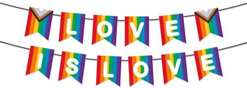 WchoeSS Pride Bunting Banner, Rainbow, Love is Love Rectangle Flag, LGBTQ Pride Day Decorations