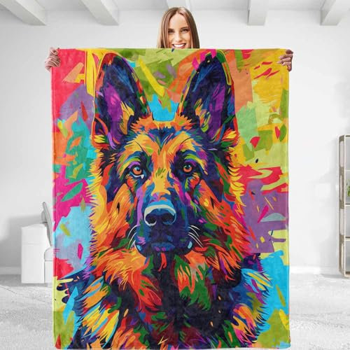 Lebendiger deutscher Schäferhund, weicher Plüsch, leicht, warm, flauschig, Anti-Pilling-Flanelldecke für Schlafzimmer, Couch, Büro, Reisen, Heimdekoration, 203 x 152 cm