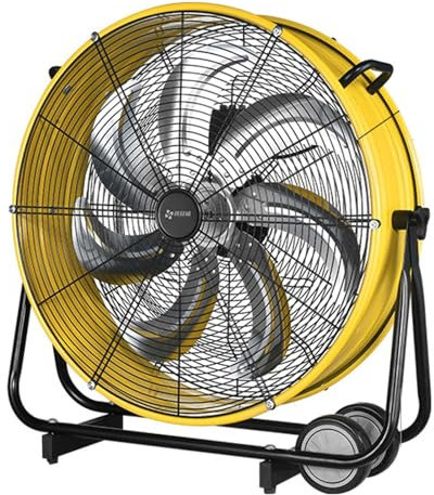 VBVARV Ventilador De Tambor Industrial Alta Velocidad De 3 Velocidades Metal Resistente Circulador De Aire con Manija De Ruedas,Amarillo,20IN