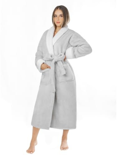 LEBENGOOD Accappatoio donna inverno – Accappatoio donna in pile, vestaglia da casa signora, coralina, accogliente, microfibra OEKO-TEX®,Perla M