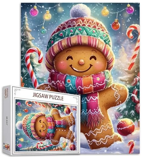 Christmas Gingerbread Man Jigsaw Puzzle Adult 1000 Pieces, Candy House Cookies Jigsaw Puzzle Art 20 X 27 Inch Colorful DIY Jigsaw Puzzle Suitable for Home Decor Gifts, Family Puzzles for Game Nights