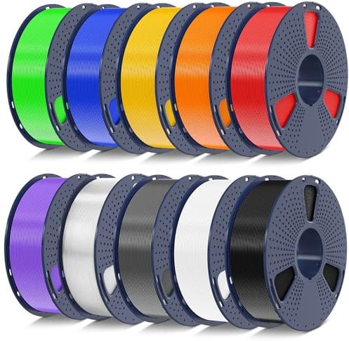 SUNLU 10KG PLA Plus 3D Druckerfilament, PLA+ Filament 1.75mm, 1kgSpule, insgesamt 10kg, Schwarz+Weiß+Grau+Rot+Blau+Grün+Orange+Echtes Gelb+Lila+Transparent