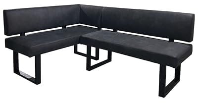 byLIVING Eckbank Vancouver/Vintage Mikrofaser anthrazit/Metall Gestell schwarz pulverbeschichtet/Taschenfederkern/Langer Schenkel rechts/Küchenbank/Sitzbank / 125 x 181,5, H 86 cm