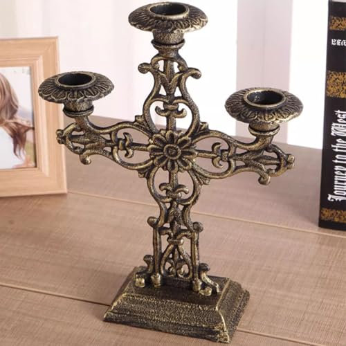 DECORN Portabandine Vintage, Porta della Candela in ghisa con 3 Braccia, Titolare di candelabri Vintage Artigianali, Shabby Chic, Design Classico, ghisa, Antico,D