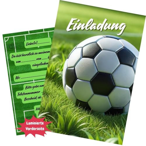 Olanmarp Einladungskarten Kindergeburtstag - Karten für Jungen und Mädchen - Einladung für einen unvergesslichen Geburtstag - 10 Stück (Fussball)