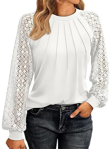 Générique Mes Commandes Passées Hauts à col Rondpour Femmes Hauts Élégants à Manches Longues Hauts de Chemise Décontractés et Amples Hauts à Manches Longues d'automne Cadeau Femme Blanc S