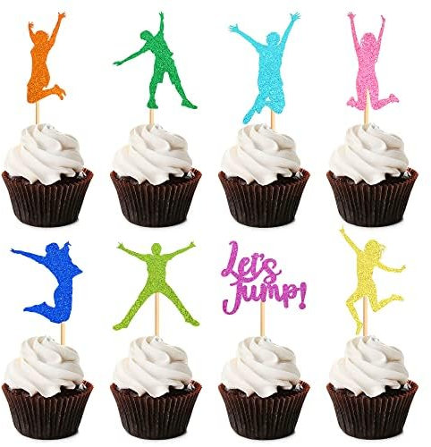 Blumomon 24 Stück Trampolin Cake Toppers Trampolin bunt Kuchenbecher Auswahl an Trinkbechern Geburtstag Sprung Thema Sprung Zubehör Geburtstagsfeier