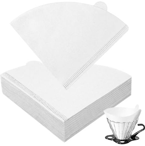 HOTUT Kaffeefilter papier, 100 Stück V-förmiger Einweg Kegelfilter, V02 Kaffee Papierfilter Größe 2 für marktführende Marken Kaffee, für Kaffeetropfkegel/Übergießmaschinen -Weiß