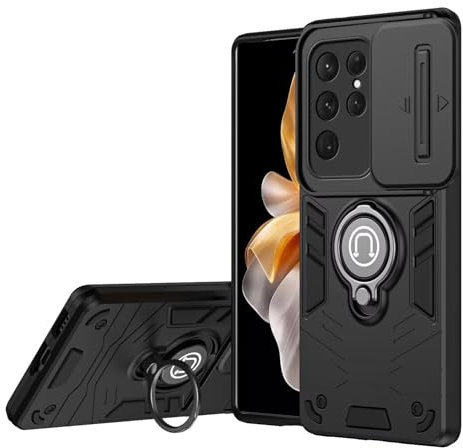 BEENTRYS Case for Xiaomi 13 Pro Case,Slide Camera Kickstand Ring Holder Stand Magnetic PC/TPU Bumper Outdoor Military Grade Armor Heavy Duty Shockproof Protective Phone Cover-Black