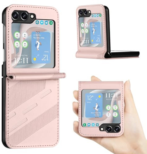 QIWEIQING Coque pour Samsung Galaxy Z Flip 5, Fleurs gaufré Étui en Cuir PU Portefeuille Cover avec Emplacement Carte Fermeture Magnétique Étui à Rabat Coque pour Samsung Z Flip 5. Rose HX9