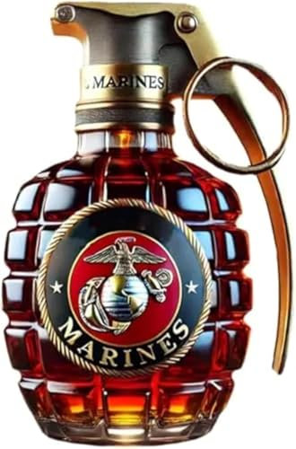 Bouteille à whisky militaire en forme de grenade à la main, bouteille en verre gravée en forme de grenade à main, anti-fuite et durable, design militaire pour le jour du souvenir (A)