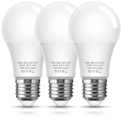 Flaspar 15W E27 LED Lampe, ersetzt 150W Halogenlampen, 3000K Warmweiß Glühbirne, 1500LM A60 LED Birne, 280° Abstrahlwinkel Energiesparlampe, Nicht Dimmbar, 3 Stück