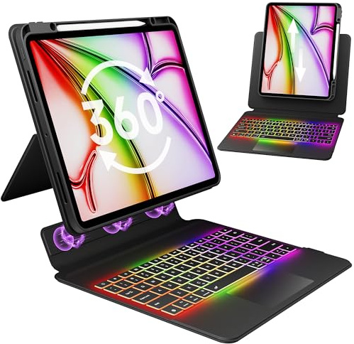 GUSGU SplitFolio Detachable for iPad Air 13-in.(M3/M2, 2025/2024), iPad Pro 12.9-in (6/5/4/3 Gen) Keyboard Case with Kickstand, 360° Rotation & Up-Down Lift Protective Case, Black