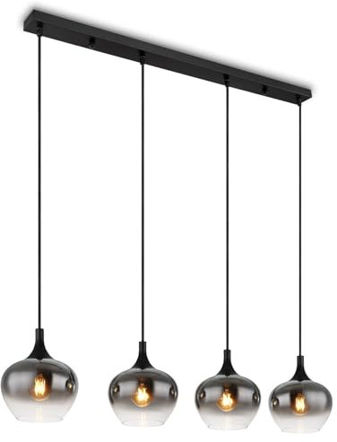bmf-versand® Rauchglas Hängelampe Esstisch 4-Flammig aus Glas - Moderne Pendelleuchte als Wohnzimmerlampe Schlafzimmerlampe hängend Rauchglas - Schwarze Hängeleuchte Deckenleuchte Flur E27