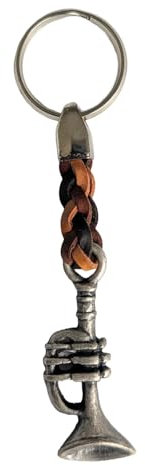 Claro Schmuck Schlüssel-Anhänger Trompete Schlüsselring aus Metall Stärke 2 mm, Band Kunstleder, Gesamtlänge ca. 98