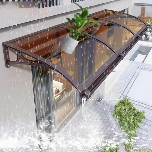 Front Door Shelter With Aluminum Bracket And Large Sink,Polycarbonate Cover Curved Door Window Awning Canopy UV Rain Snow Protection Hollow Sheet, W80xL200cm