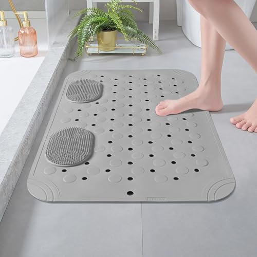 WRENYZK Duschmatte rutschfest, Klein Badewannenmatten 50×32cm Antirutschmatte mit Massage, rutschfeste Badematte mit Saugnäpfen, Duscheinlage Komfort Massage für Kinder Badezimmer (Grey)