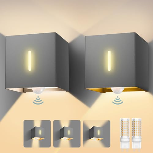 brightower LED Außenwandleuchte Außenlampe mit Bewegungsmelder,3000K Wandlampe mit Austauschbarer G9 IP54,Aluminium Wandleuchte Außen Einstellbar Abstrahlwinkel für Garten Eingang (Anthrazit 2 Stück)